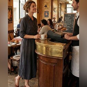 Top Shop Gray Button-Up Long Dress Sz 6